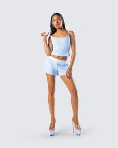 The classic cami tank will never fail 🙌 Made from jersey fabric and complete with O-ring & slider adjustable straps- this timeless closet essential is perfect as an everyday look or layering piece 💙 Summer Blue Cami Tank Top, Blue Stretch Cami Tank Top, Blue Seamless Tank Top, Light Blue Seamless Tank Top, Blue Seamless Cami Tank Top, Blue Cami, Closet Essentials, Cargo Pant, Cami Tanks