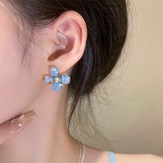 Material: Alloy Color: Sky Blue Flower Stud Earrings, Dark Gray Crystal Flowers Fashion Element: Flowers Style: Fresh Sky Blue Earrings, Cute Sky, Flowers Fashion, Crystal Flowers, Flower Stud Earrings, Flower Lights, Flower Stud, Flower Earrings Studs, Flower Studs