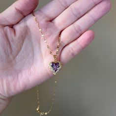 Purple Gemstone Necklace, Wing Heart Pendant Necklace, Dainty Birthstone Jewelry, Birthstone Pendant, Minimalist Necklace, Christmas Gift Birthday Gift for Her  - 14K Gold Plated -Necklace Length:40+5 cm -Pendant Size:1.5*1CM - Waterproof & Hypoallergenic - All items are nicely packaged in an elegant Gift jewelry box. *Great gift for: Wedding, Anniversary, Birthday, Christening, Christmas, Engagement, Graduation, Mother 's Day, Valentine's Day. *PLEASE NOTE >>The product is made to order, will take about 1-5 days to complete. >>Please feel free to contact me if you have any question. *Estimated Shipping Ready to ship in 1-5 business days. USA:  5-7 business days Other countries：7-10 business days *RETURN AND EXCHANGE I gladly accept cancellations, exchanges, return, with unused item only. Pendant Minimalist, Christmas Engagement, Diamond Heart Pendant Necklace, Purple Diamond, Necklace Purple, Crystal Pendant Necklace, Purple Crystal, Heart Pendant Diamond, Birthstone Pendant