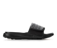 Textured synthetic band upper with padded fabric lining, Easy slip-on entry with adjustable Velcro closure for a custom fit, Open round toe, Cushioned foam Bounce footbed, Sculpted foam midsole and traction outsole, adidas® branding details including iconic three stripes | Men's Adidas AlphaBounce Slide 2.0 Sport Slides Sandals in Black Size 10 Medium Adidas Slides With Branded Insole, Comfortable Adidas Slip-on Slides, Adidas Synthetic Slides For Swimming, Adidas Synthetic Slip-on Slides, Adidas Slip-resistant Slip-on Slides, Comfortable Adidas Slides With Synthetic Material, Adidas Sporty Synthetic Slides, Adidas Cushioned Slides For Sports, Slide Sport Sandals