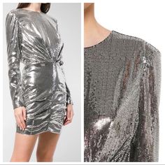 Nwt Size- Us 4(It40) Color- Grey/Silver Hello New Year’s Eve! Wow What A Dress! Sparkle After-Hours With Msgm's Dazzling Sequined Minidress. Rendered In Mirrorball-Silver And Grey, The Long-Sleeved Design Features An 80s-Style Ruched Hem, A Flattering Gathered Waist, And A Dipped Back. We're Wearing Ours Out With Statement Earrings And Strappy Sandals. Material: 100% Polyester Lining: 94% Polyester, 6% Elastane, Fully Lined Zipped Back Made In Italy Silver Shiny Sequin Evening Dress, Elegant Metallic Mini Dress With Shine, Silver Sequin Dress For Cocktail, Elegant Silver Dress With Shine, Silver Sequin Dress With Shine, Metallic Sequin Cocktail Dress, Elegant Metallic Sequin Dress, Elegant Sequin Dress With Shine, Silver Sequin Cocktail Dress