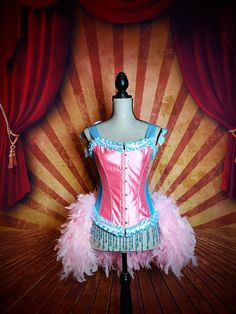 (See sizing description below) PARISIAN BELLE EPOQUE FEATHERED COSTUME *Costume includes corset top with attached feathers Corset Available in the following sizes (Please measure your waist): Small  Approximately: 32-34" Bust, 24-25" waist (bra size 32B-34B) Medium  Approximately: 34" Bust, 25-26" waist Large  Approximately: 36" Bust, 27-28" waist XL Approximately: 36" Bust, 29-30" waist *Please let me know your bra size and waist in inches, to ensure the best fit. *If you find that you're in be Pink Overbust Corset Dress For Costume, Pink Overbust Corset For Costume, Pink Corset With Corset Back For Costume Party, Burlesque Halloween Costumes, Drag Clothing, Feather Costume, Halloween Corset, Burlesque Dress, Burlesque Outfit