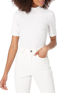 Amazon.com: The Drop Women's White Joanna Short-Sleeve Mock Neck Ribbed T-Shirt, M : Clothing, Shoes & Jewelry Plus Size Cardigans, Lightweight Shorts, Plus Size Shorts, V Neck Cardigan, Wardrobe Basics, Weekend Wear, Pullover Shirt, Tops Fall