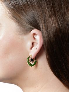 A geometric dream, these earrings are handmade from 18ct yellow gold, the Mini Lady Sursock hoops are set with Cristal de Roche and hand painted green enamels. Handcrafted in 18-karat yellow gold. Detailed in Green enamel. Green Enamel, Gold Hoop, Gold Hoop Earrings, Hoop Earrings, Yellow Gold, Yellow, Hand Painted, Green, Gold