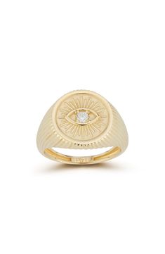 Fine, 14K gold brings a lasting luster to a classic signet ring centered with a dazzling diamond. 14K gold, diamonds Total diamond weight: 0.06 ctw 0.5" L x 0.5" W, ring face Imported Gold Signet Ring With Diamond Accents In 14k Gold, Yellow Gold Engraved Diamond Ring With Accents, Fine Jewelry Yellow Gold Signet Ring With Diamond Accents, Timeless Gold Diamond Signet Ring, Yellow Gold Cubic Zirconia Signet Ring For Anniversary, Yellow Gold Signet Ring With Diamond Accents, Gold Diamond Heirloom Signet Ring, 14k Gold Diamond White Signet Promise Ring, Heirloom Gold Diamond Signet Ring