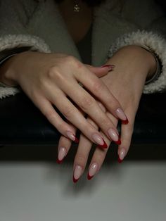 add a little #french in your life Ted French Tip Almond Nails, French Nail Red Tip, Red Reverse French Nails, Wine French Tip Nails Almond, Crimson French Tip Nails, Red Wine Nails French Tip, Red Nails Red Dress, Round Red French Tip Nails, Blood Red French Tip Nails