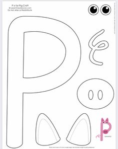 the letter p is for pig coloring page with eyes, nose and mouth on it