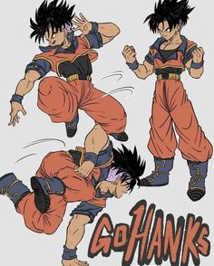 three different poses of gohank from dragon ball