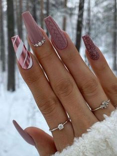 Unghie Sfumate, December Nails, Coffin Nails Long, Winter Nail Designs