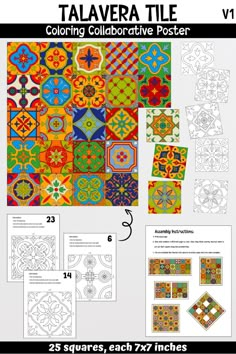 an image of a colorful tile pattern with instructions to make it look like they have been made