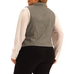 Featuring a unique jacquard design, this vintage vest adds a touch of elegance to your outfit. The button-up front provides a secure fit, while the V-neckline enhances your femininity and sophistication. This vest is designed to fit perfectly on plus-size women, providing a flattering silhouette that enhances your confidence and personality. It is versatile enough to be paired with a variety of different outfits. You can wear it over a dress for a steampunk-inspired look or pair it with jeans an Fitted Vest With Snap Buttons For Work, Fitted Button-up Vest With Buttons, Fitted Fall Vest With Snap Buttons, Fitted Vest With Hidden Button Closure For Fall, Fitted Denim Vest With Snap Buttons, Womens Tailored Suit, Black Suit Vest, Retro Eclectic, Steampunk Dress