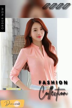 Spring Autumn Women Tops Long Sleeve Casual Chiffon Blouse Female V-neck Work Wear Solid Color White Office Shirts for Women Spring V-neck Shirt For Office Wear, Feminine Solid V-neck Blouse, Elegant V-neck Chiffon Blouse, Elegant Chiffon V-neck Blouse, Feminine Split Neck Blouse, Trendy V-neck Blouse For Office Wear, Trendy V-neck Top For Office Wear, Spring V-neck Office Blouse, Spring V-neck Office Shirt