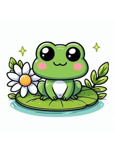 a cartoon frog sitting on top of a lily