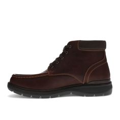 Embrace your rugged casual style with these Dockers boots. The synthetic leather materials, lace-up design, and treaded outsoles of these shoes make them the ideal balance of adventure and style. Whether you’re headed into the office or meeting up with friends, these men’s chukka boots were made to keep your look polished, yet casual. Plus, their moc-toe design and contrast stitching make them easy to pair with any outfit, from jeans to khakis. These men’s shoes were designed with comfort in min Mens Shoes Boots, Toe Designs, Casual Boots, Synthetic Leather, Brown Boots, Chukka Boots, Leather Material, Casual Style, Shoes Mens