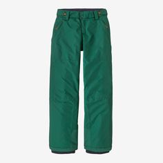 Designed for long winter days and made with soft, technical fabric, the insulated Kids’ Powder Town Pants have an H2No® Performance Standard 2-layer shell for waterproof/breathable and windproof protection, and 150-g Thermogreen® insulation adds warmth; fabrics, membrane and durable water repellent (DWR) finish are made without intentionally added PFAS. They're our go-to for all things kids and snow, and built for both boys and girls, so handing them along is even easier than before. Inseam leng Sporty Green Bottoms For Winter, Green Sporty Winter Bottoms, Sporty Green Winter Bottoms, Green Nylon Outdoor Bottoms, Waterproof Outdoor Pants For Winter, Waterproof Winter Pants For Outdoor, Waterproof Outdoor Winter Pants, Winter Outdoor Waterproof Pants, Waterproof Cargo Pants For Winter Outdoor Activities