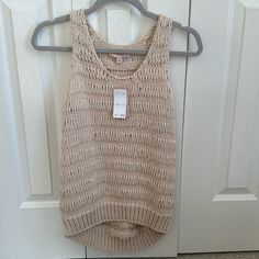 Philosophy Knit Beige Tank Top Nwt Great For The Beach! 82% Cotton Casual Beige Knit Top For Vacation, Beige Pointelle Knit Beach Top, Beige Pointelle Knit Top For Beach, Casual Beige Crochet Top For Layering, Beige Sleeveless Open Knit Sweater, Sleeveless Open Knit Beige Sweater, Beige Open Knit Top For Day Out, Beige Open Knit Top For Layering, Beige Knit Crochet Top For Layering