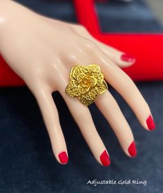 Gold Flower Ring for Women, 24k Dubai Gold Plated Ring, Indian Bridle Ring, Wedding Ring, African Jewelry, Nigerian Jewelry, Arab Fashion Make a bold statement with this stunning gold jewelry ring. Perfect addition to any outfit. This ring sure to turn heads. its unique design and intricate details make it a true statement piece.  don't wait any longer to add this stunning piece to your collection.  You will love this Gold ring because is something that matches many outfits and styles.  Suitable Elegant Gold Flower Ring For Wedding, Yellow Flower Wedding Rings, Yellow Flower Ring For Wedding, Gold Plated Flower Ring As Gift, Gold Flower Ring For Wedding, Gold Flower Shaped Promise Ring, 22k Gold Filigree Wedding Ring, 22k Gold Filigree Ring For Wedding, Gold-plated Flower Open Ring