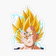 the face of gohan with lightning coming out of his eyes sticker on a white background