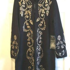 Brand New With Tags, Pamela Mccoy Women's Knit Long Cardigan Coat, Size Small, Black Color, Long Sleeve, Hook & Eye Front Closure, Cardigan Decorated With Beige / Brown Animal Print Appliques And Embroidery. Made In China Of 80% Rayon 20% Nylon, Measurements: Shoulder To Shoulder Is 14.5" Pit To Pit Laying Flat Is 19.5 " Waist Laying Flat Is 17.5" Bottom Laying Flat Is 22.5" Sleeve Length Is 24" Overall Cardigan Length Is 35.5" If You Have Any Other Questions, Please Just Ask Me, And Thank You S Knit Long Cardigan, Long Cardigan Coat, Black Hook, Hook And Eye, Knitting Women, Hook Eye, Beige Brown, Cardigan Coat, Long Cardigan