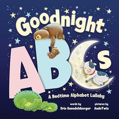 the children's book cover for goodnight abc's is illustrated with animals and letters