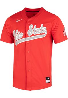 Hit your The Ohio State University pride out of the park with this Ohio State Buckeyes Red Replica Jersey! You'll be the best-looking fan in the stadium when you pull on this Ohio State Buckeyes Baseball Jersey, which features a twill applique of team wordmark on front chest. Go Buckeyes! Ohio State Jersey, Ohio State Buckeyes Shirts, Ohio State Tshirt, Ohio Sweatshirt, Champion Ohio State Buckeyes Mens Grey Powerblend Long Sleeve Hoodie, The Ohio State University, Ohio State University, Ohio State Buckeyes, Baseball Jerseys