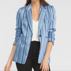 Vince Camuto Striped Blazer Jacket Brand New In Original Plastic Garment Bag! The Sophisticated Stripe Print Pops With Whatever You Choose To Pair With This Classic Blazer Styled With Peaked Lapels And Easy Drape. Sizes: 4 & 6 Available Color: Glacier Blue -One-Button Closure -Peaked Lapels -Three-Button Cuffs -Front Welt Pockets -Lined Blue Outerwear For Business Casual In Spring, Blue Outerwear For Business Casual Spring Occasion, Single Button Blazer, Checked Blazer, Classic Blazer, Pink Blazer, Printed Blazer, Striped Blazer, Casual Blazer