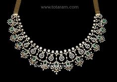 18 Karat White & Yellow Gold Polish Diamond Necklace with Color Stones - 235-DN496 - in 53.950 Grams for USD $9174.79. 
Made in India by Totaram Jewelers Online this product is in Gold - 18 Karat Gold  & is an excellent gift for Adult - Women. Ships fully insured with secured guaranteed delivery for free with your order over $250 from New Jersey USA & comes with 30 days exchange policy. Emerald Necklace With Single Cut Diamonds For Anniversary, Luxury Green Diamond Necklace With Single Cut Diamonds, Gold Emerald Necklace With Single Cut Diamonds For Anniversary, Green Diamond Necklaces With Rose Cut Diamonds, Green Diamond Necklace With Rose Cut Diamonds, Green Diamond Necklaces With Rose Cut, Green Necklace With Single Cut Diamonds For Anniversary, Green Diamond Necklace With Rose Cut, Celebration Rose Cut Diamond Necklaces