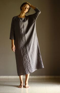 "🌿 ITEM DESCRIPTION Loose maxi dress with two deep side pockets and long sleeves. Comfortable and simple day dress. Fabric: 100% pure linen in medium weight - washed and softened. Color: Big color choice - please see the pics 🌿 SIZING Petit, Regular, Plus Size - all our clothes are custom-made, we do all sizes. The model (5'9'', 174cm) is wearing size S. Feel free to contact me if you need advice on picking the right size or if you have any questions - http://etsy.me/2cs7OEQ EACH ITEM IS MADE- Bohemian Long Sleeve Maxi Dress With Pockets, Relaxed Fit Maxi Dress With Pockets And Long Sleeves, Relaxed Fit Long Sleeve Maxi Dress With Pockets, Long Sleeve Maxi Dress With Side Slits For Daywear, Linen Lagenlook Long Sleeve Maxi Dress, Oversized Long Sleeve Lagenlook Maxi Dress, Oversized Lagenlook Long Sleeve Maxi Dress, Oversized Long Maxi Dress With Pockets, Simple Kaftan