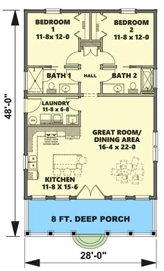 the floor plan for a small house with two bedroom and an attached bathroom, including a separate