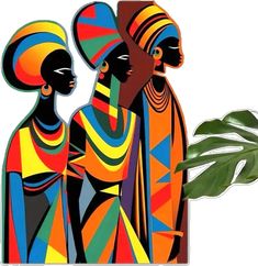 an image of three african women standing next to each other with a plant in the foreground