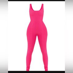 Hot Pink Jumpsuit Size Small With Stretch Chic Fitted Pink Jumpsuits And Rompers, Trendy Fitted Elastane Jumpsuits And Rompers, Chic Fitted Pink Bodysuit, Fitted Pink Jumpsuits And Rompers, Trendy Fitted Overall Bodysuit, Hot Pink Jumpsuit, Aritzia Jumpsuit, Hot Pink Jumpsuits, Capri Cargo Pants