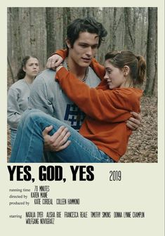 a poster for the movie yes, god, yes with an image of two people hugging each other