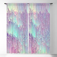 an abstract curtain with multicolored lines on the outside and pink, green, blue, purple, and white colors