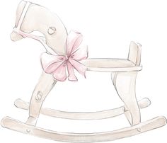 a drawing of a rocking horse with a pink bow on it's back legs