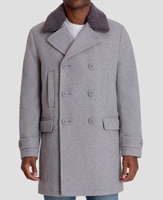 $525 Michael Kors Mens Gray Middlefield Classic-Fit Stretch Coat Jacket Size 42R Description Imported Two front flap pockets; two angled welt muff pockets; two interior welt pockets Center vent; partially lined; plaid pattern; stretch performance Notched lapel with faux-fur trim; three-button double-breasted closure Dry clean Shell: wool/acrylic/polyester; lining, faux fur: polyester About Us We sell only 100% authentic clothing from new with tags to gently used. We have a 100% authentic or mone Michael Kors Mens, Michael Kors Men, Plaid Top, Stretch Top, Plaid Tops, Sophisticated Style, Top Coat, Plaid Pattern, Winter Coat