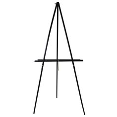 a black easel stands on a white background