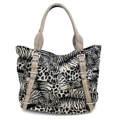 Multi Animal Print Leopard Zebra Giraffe Faux Leather Tote Handbag Bag Beige - Accessoriesforever Black Zebra Print Bag For Daily Use, Animal Design Tote Shoulder Bag For Daily Use, Daily Use Animal Design Tote Shoulder Bag, Black Zebra Print Bags For Daily Use, Travel Leopard Print Shoulder Bag, Leopard Print Tote Travel Bag, Leopard Print Travel Tote Bag, Leopard Print Large Capacity Shoulder Bag For Travel, Leopard Print Leather Shoulder Bag With Double Handle