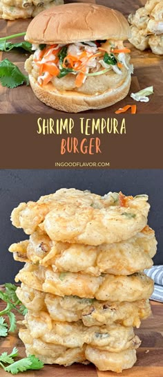 Shrimp Tempura Burger Shrimp Tempura Sandwich, Asian Sandwich Recipes, Shrimp Tempura Tacos, Shrimp Burgers Recipe, Seafood Burger Recipes, Seafood Food Truck, Shrimp Burger Sauce, Fried Shrimp Sandwich, Asian Sandwiches