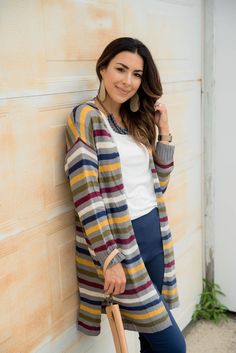 Multi Color Striped Cardigan - $42.00 -        - Betsey's Boutique Shop Multicolor Sweater For Fall Layering, Multicolor Fall Sweater For Layering, Multicolor Cotton Sweater For Fall, Casual Multicolor Cardigan For Layering, Multicolor Cardigan For Fall Layering, Multicolor Soft Knit Cardigan For Fall, Multicolor Cardigan For Layering In Fall, Multicolor Fall Cardigan For Layering, Fall Multicolor Cardigan For Layering