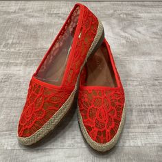 Beautiful Lacey, Red Aerosols Shoe/ Feels Like A Slipper. New With Tags. Summer Red Closed Toe Flats, Casual Red Flats For Spring, Red Synthetic Flats With Flat Heel, Red Synthetic Flats, Red Casual Synthetic Flats, Casual Red Synthetic Flats, Red Slip-on Flats For Spring, Casual Office Shoes, Tan Suede Boots