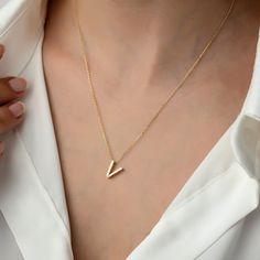 14k Gold Minimal V Letter Necklace, Letter Necklace, Gold Necklaces, 14k Gold Necklace, Necklace for Love, Necklace for Name ITEM DETAILS ❆ All our jewelleries are handmade with Love and Care 💓 ❆ Material: 14K Gold. ❆ Gram: 2,00 gr ❆ Each item is made to order. Since all of our products are handmade, there may be -) 10% deviation in the specified weight. ❆ DO YOU LIKE THIS RING? You can get more information about it below but if you have any questions, just send a message. PACKAGING ❆ They are 14k Gold Initial Pendant Necklaces For Anniversary, Minimalist 14k Gold Necklace For Anniversary, Minimalist Yellow Gold Necklace For Anniversary Gift, Letter Necklace Gold, V Letter, V Necklace, Initial Necklace Gold, 14k Gold Necklace, Gold Necklaces