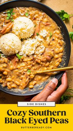 a bowl filled with rice, beans and meat