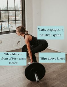 a woman squats on a barbell with the words, tips engaged and neutral spin