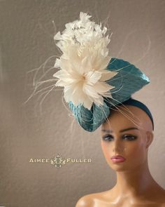 Turquoise Headpiece For Kentucky Derby Races, Turquoise Headpieces For Kentucky Derby, Turquoise Fascinator For Kentucky Derby, Elegant Turquoise Fascinator For Kentucky Derby, Elegant Turquoise Fascinator For Royal Ascot, Elegant Turquoise Fascinator For Races, Elegant Turquoise Fascinator For Wedding, Fitted Turquoise Hat For Royal Ascot, Turquoise Mini Hat For Kentucky Derby Races