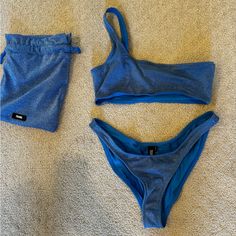 Blue Sparkles One Shoulder Triangl Bikini Perfect Condition Comes With Bag Top: Small Bottoms: Medium Triangl Swimwear, Blue Sparkles, Womens Swim, One Shoulder, Color Blue, Swimming, Sparkle, Blue, Color