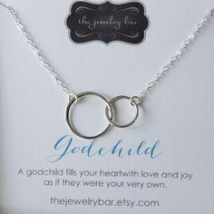 Godchild gift, Goddaughter eternity necklace, baptism gift from Godmother, two circle necklace, ster Sterling Silver Jewelry For Baptism, Silver Dainty Jewelry For Baptism, Dainty Silver Jewelry For Baptism, Personalized Sterling Silver Jewelry For Baptism, Message To Goddaughter, Goddaughter Bracelet, Godmother Gifts From Child, Godmother Sweatshirt, Morse Code Tattoo