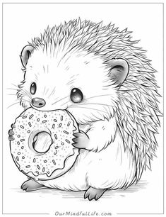 a hedgehog holding a doughnut in its paws