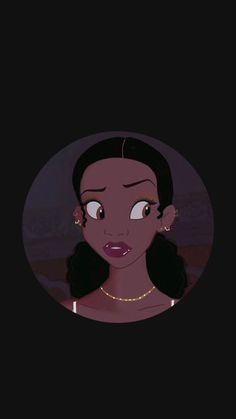 an animated character with dark hair and big eyes in a round black frame, looking into the distance