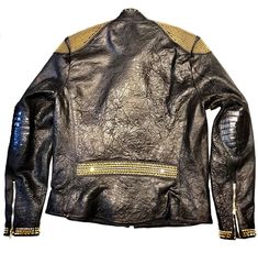 Kashani Alligator Studded Swarovski Lambskin Bomber JacketSkin: Lambskin, Crystal, AlligatorStyle: Bomber JacketColor: Black/Silver Stud or Black/Gold Stud Luxury Biker Jacket For Party, Luxury Long Sleeve Biker Jacket For Party, Designer Leather Jacket For Party, Luxury Long Sleeve Leather Jacket For Party, Luxury Metallic Outerwear, Studded Jacket, Leather Jacket Black, Gold Stud, Gold Studs