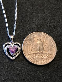 "Sterling Silver Amethyst CZ Heart Necklace Metal: All components are made from solid .925 Sterling Silver Stone: Cubic Zirconia Measurement: pendant is 17mm (0.67\")long including bail and 12mm (0.47\") wide Choose Chain Length Please feel free to Convo me with any questions before purchasing. Please view policy before purchasing You can find other CZ and Birthstone Jewelry in my shop here https://www.etsy.com/shop/LinksAndStones?ref=seller-platform-mcnav&section_id=24399452 Thank You For V Purple Heart Cut Sterling Silver Necklace, Purple Amethyst Heart Necklace, Elegant Heart-shaped Amethyst Necklace, Purple Amethyst Heart Pendant Necklace, Heart-shaped Amethyst Necklace For Gifts, February Birthstone Necklace, Purple Necklace, February Birth Stone, Opal Necklace